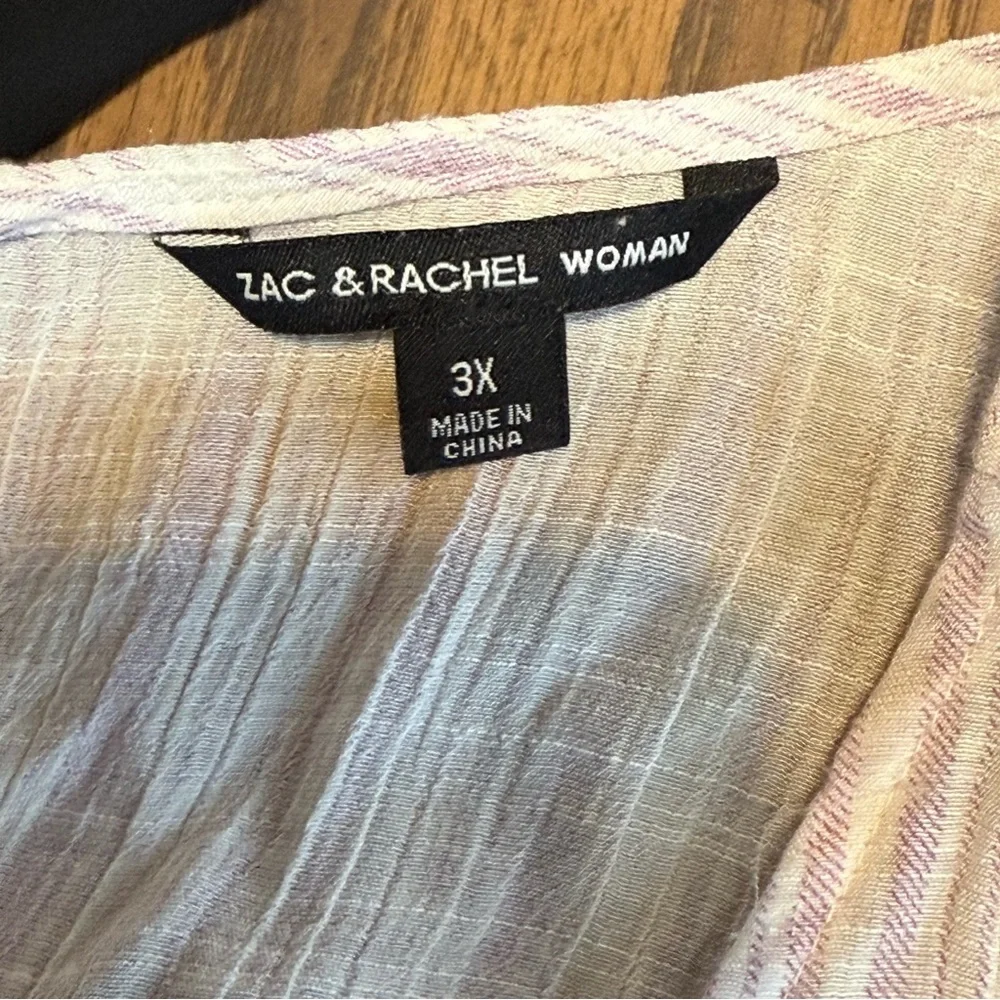 Zac & Rachel 3X Pastel Stripe Sleeveless Tunic Lace Hem Boho Top - Picture 5 of 8